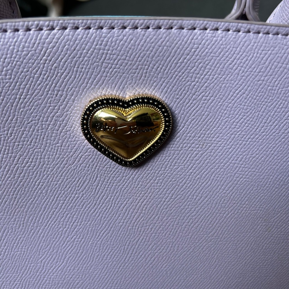 Betsey Johnson Lavender Heart Satchel Crossbody Bag with Scarf Accent - Picture 3 of 13